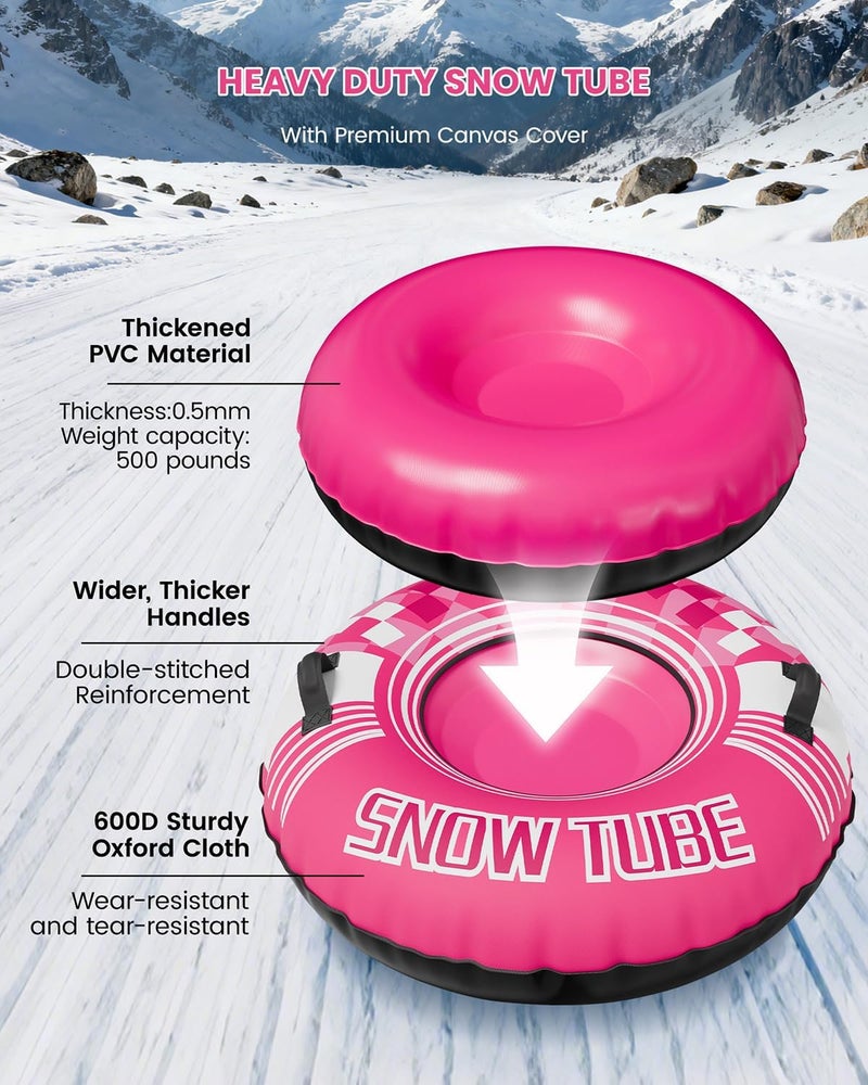 Hyfoo Snow Tube for Adult and Kids,Infatable Heavy Duty Snow Sled with Canvas Cover, Padded Handles, Thickened Bottom,Winter Outdoor Toy Gift - Image 3